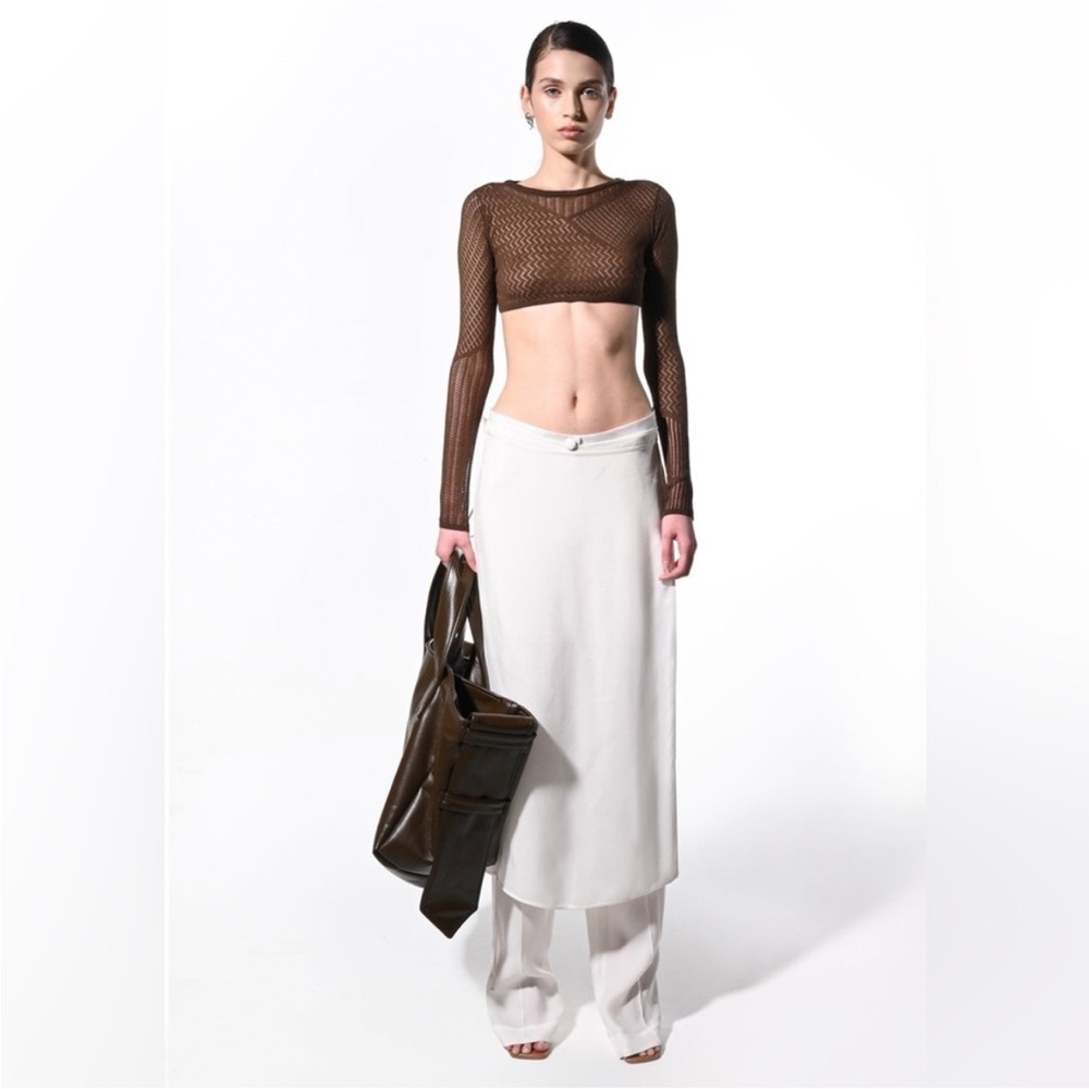 NWT Materiel Tbilisi Sz 10 Skirt Overlay Pants In White Cupro Flowy Wide Leg